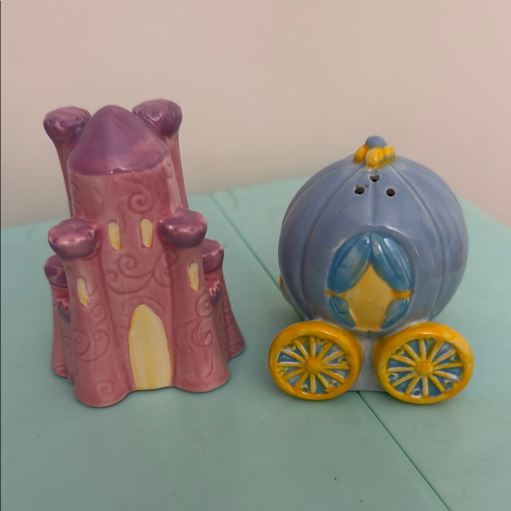 Pink Castle and Blue Carriage Salt & Pepper Shakers